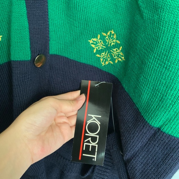 NWT Koret Green Navy and Gold Buttoned Sweater Cardigan - Picture 6 of 7